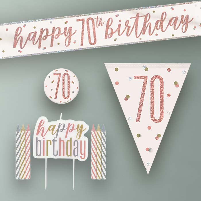 Rose Gold Holographic 70th Birthday Decoration Package