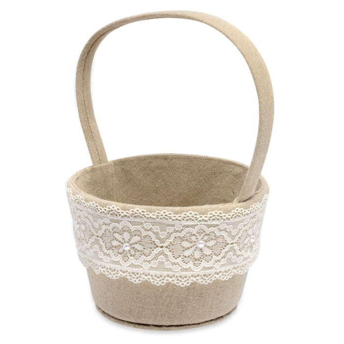 Linen Confetti Basket with Lace 22cm | Party Save Smile
