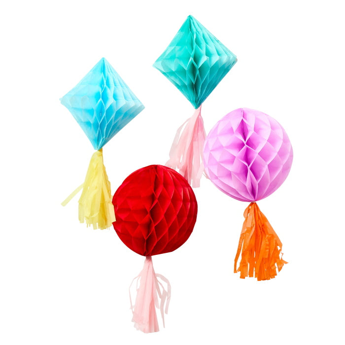 Bright Banquet Tassel Honeycomb Decorations - Pack of 4
