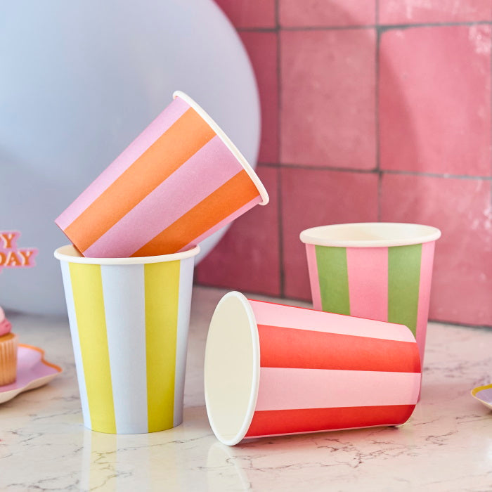 Bright Banquet Striped Paper Cups - Pack of 8 - Party Save Smile