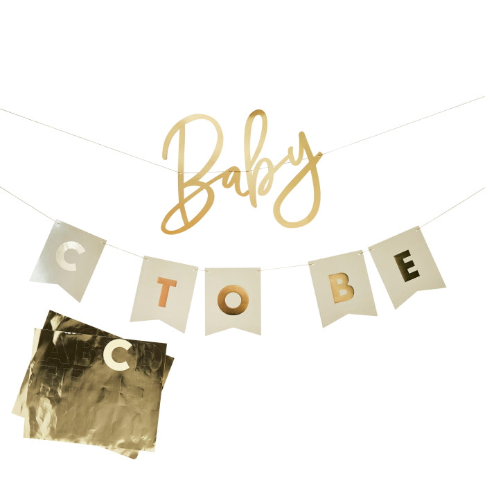 Gold Personalised Baby to Be Banner 2 metres | Party Save Smile