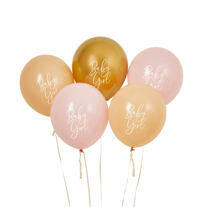 Pink, Nude and Gold Baby Girl Latex Balloons Pack of 5 | Party Save Smile