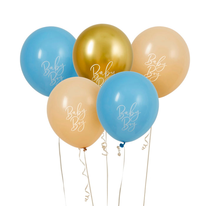 Blue, Nude and Gold Baby Boy Latex Balloons Pack of 5 | Party Save Smile