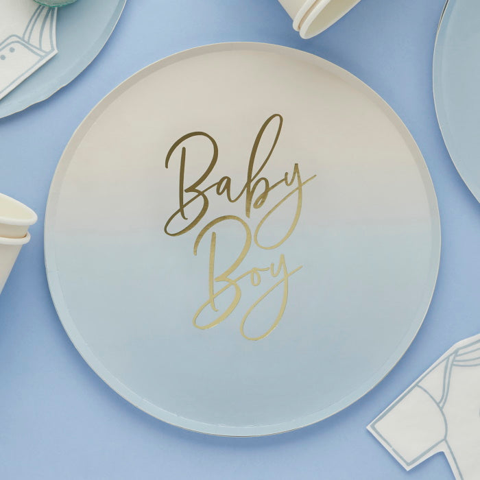 Blue Ombre Baby Boy Paper Plates Pack of 8 | Party Save Smile