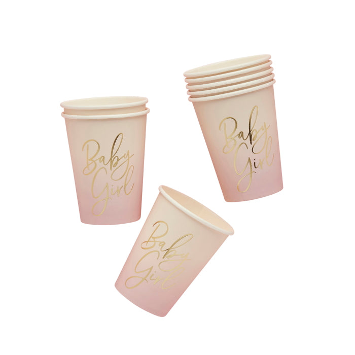 Pink and Gold Ombre Baby Shower Paper Cups Pack of 8 | Party Save Smile