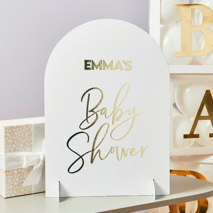 Gold Personalised Baby Shower Sign 42 x 30cm | Party Save Smile