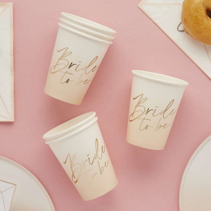 Blush Bride to Be Paper Cups 8 Pack | Party Save Smile