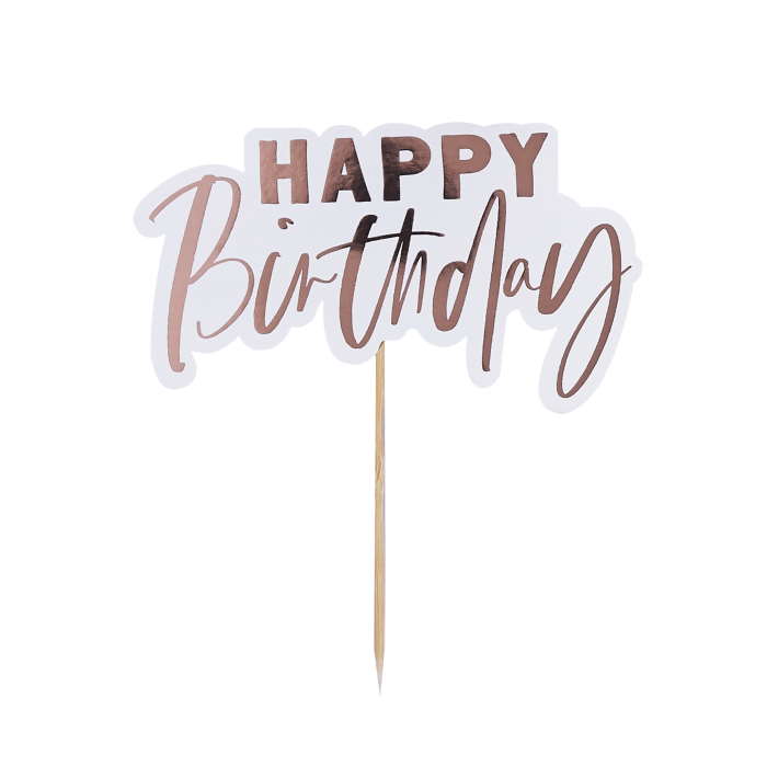 Happy Birthday Rose Gold Cake Topper 15cm | Party Save Smile