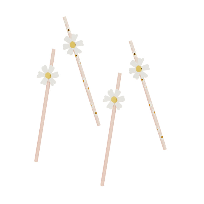 Daisy Paper Drinking Straws 16 Pack | Party Save Smile