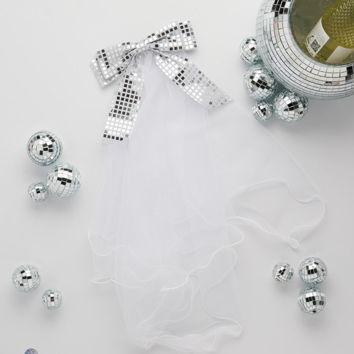 Disco Bow Clip in Hen Party Veil 14cm