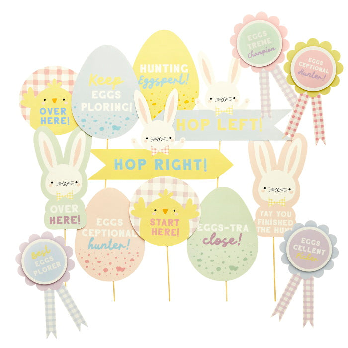 Easter Egg Hunt Signs and Rosettes Kit Pack of 14 | Party Save Smile