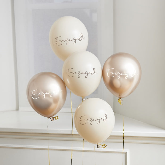 Gold and Nude Engaged Latex Balloons 5 Pack | Party Save Smile