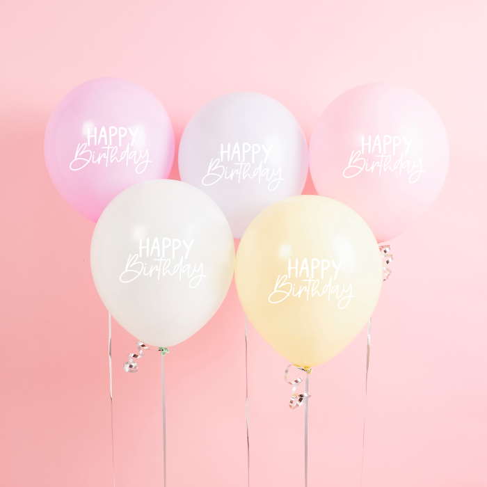 Pastel Rainbow Happy Birthday Latex Balloons 5 Pack | Party Save Smile