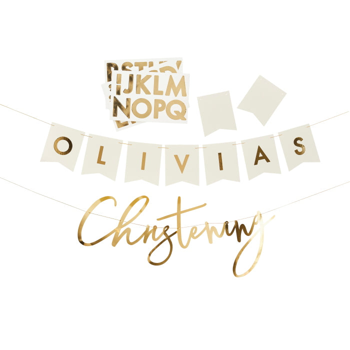 Personalised Christening Banner Gold 2 metres | Party Save Smile