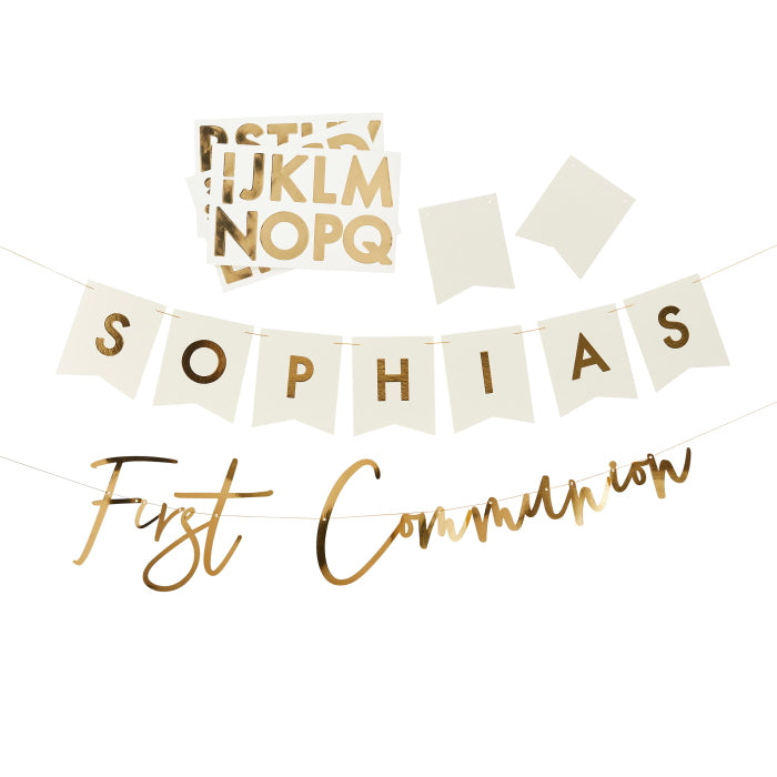 Personalised Communion Banner Gold 2 metres | Party Save Smile