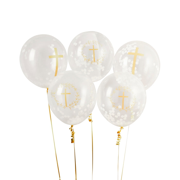 Religious Cross Confetti Latex Balloons Pack of 5 | Party Save Smile