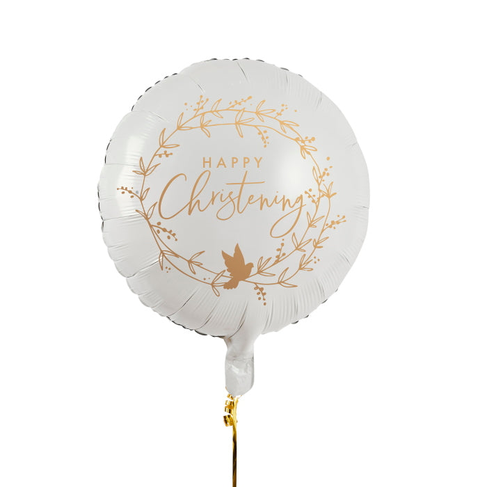 White and Gold Happy Christening 22 inch Foil Balloon | Party Save Smile