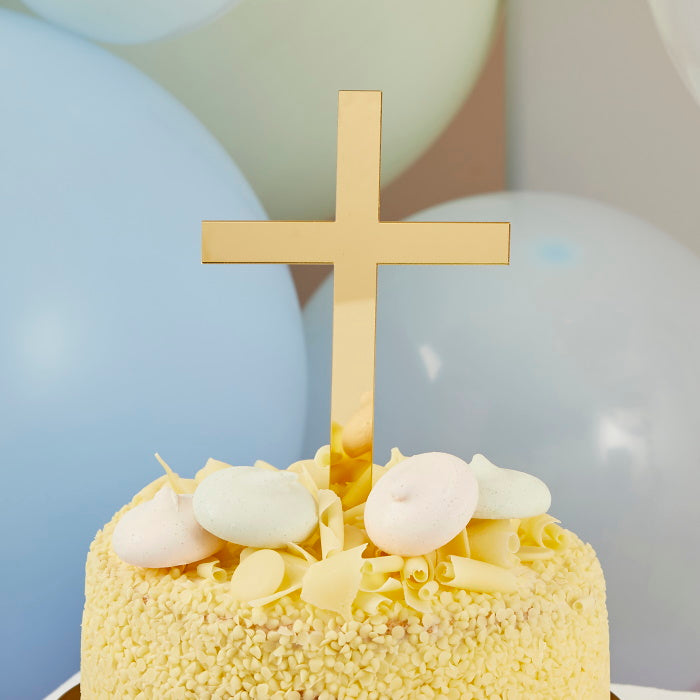 Gold Cross Cake Topper Acrylic 14cm | Party Save Smile