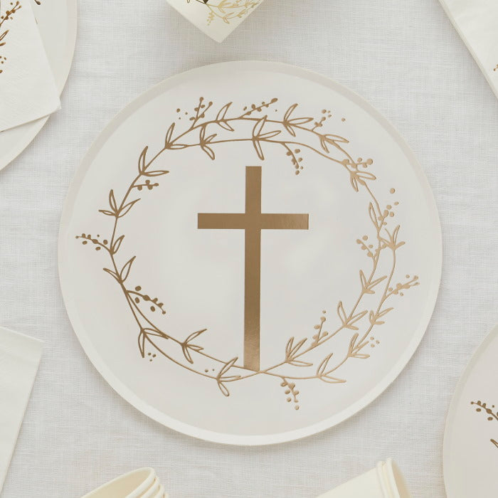 Gold Religious Cross Paper Plates Pack of 8 | Party Save Smile
