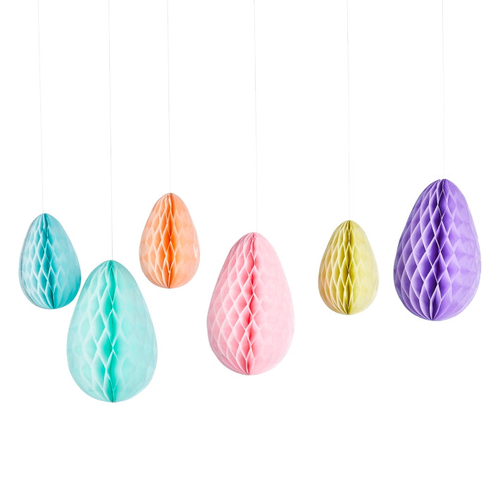 Pastel Hanging Easter Eggs Honeycomb Decorations 6 Pack | Party Save Smile