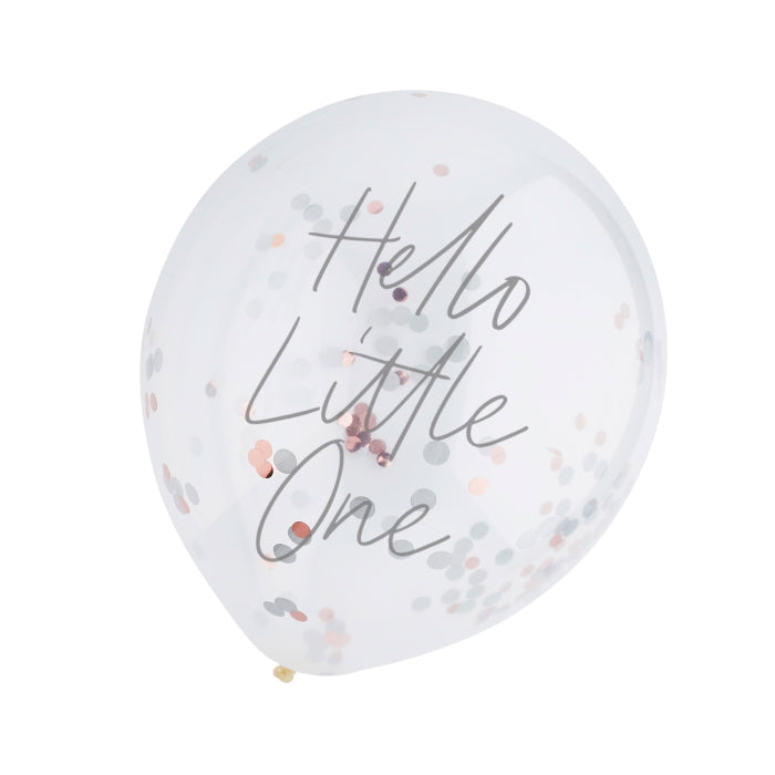 Hello Little One Rose Gold Confetti Latex Balloons Pack of 5 | Party Save Smile