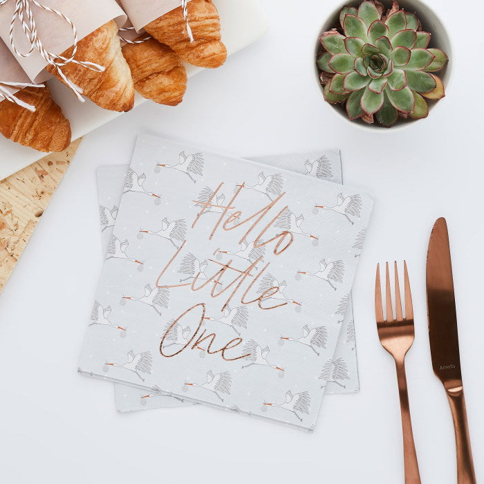 Hello Little One Rose Gold Baby Shower Napkins Pack of 20 | Party Save Smile