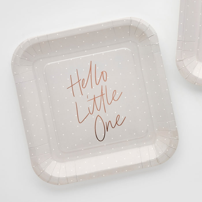 Hello Little One Rose Gold Baby Shower Plates Pack of 10 | Party Save Smile