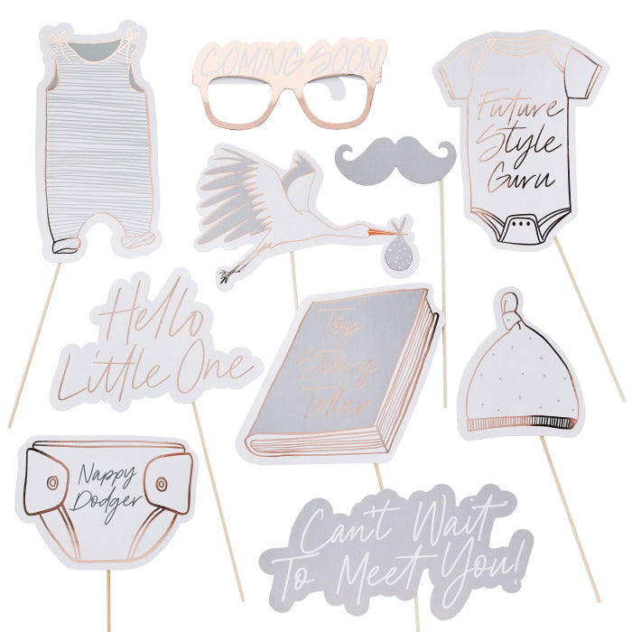 Baby Shower Photo Props Hello Little One Pack of 10 | Party Save Smile