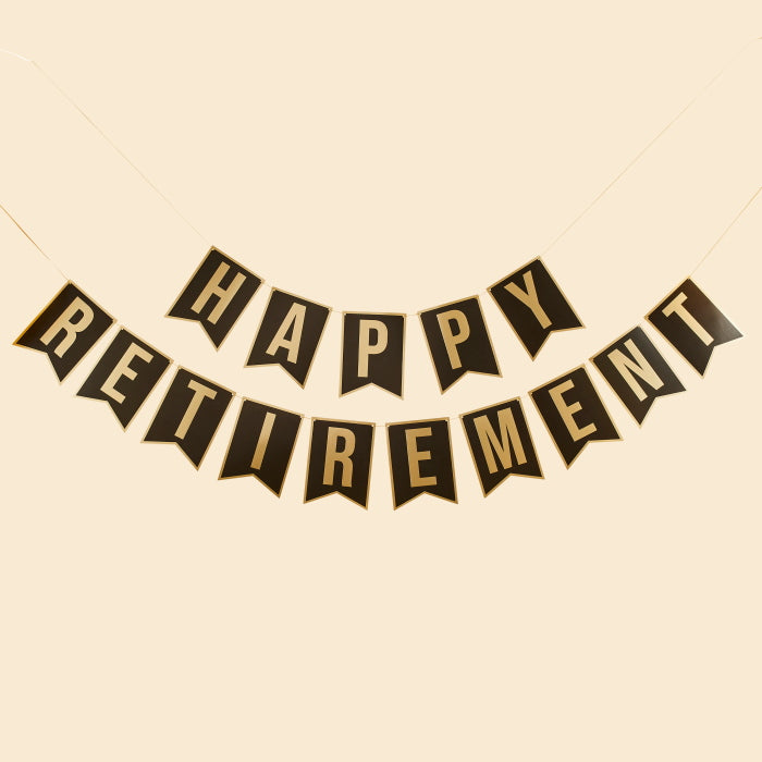 Black and Gold Happy Retirement Banner x 2 2 metres Pack of 2 | Party Save Smile