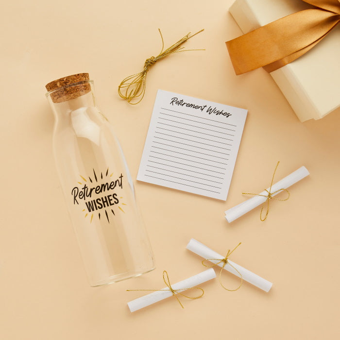 Retirement Wishes in a Glass Bottle 26cm | Party Save Smile