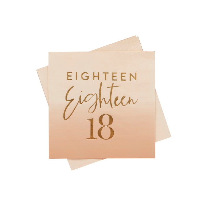Gold and Nude Blush 18th Birthday Paper Napkins Pack of 16 | Party Save Smile