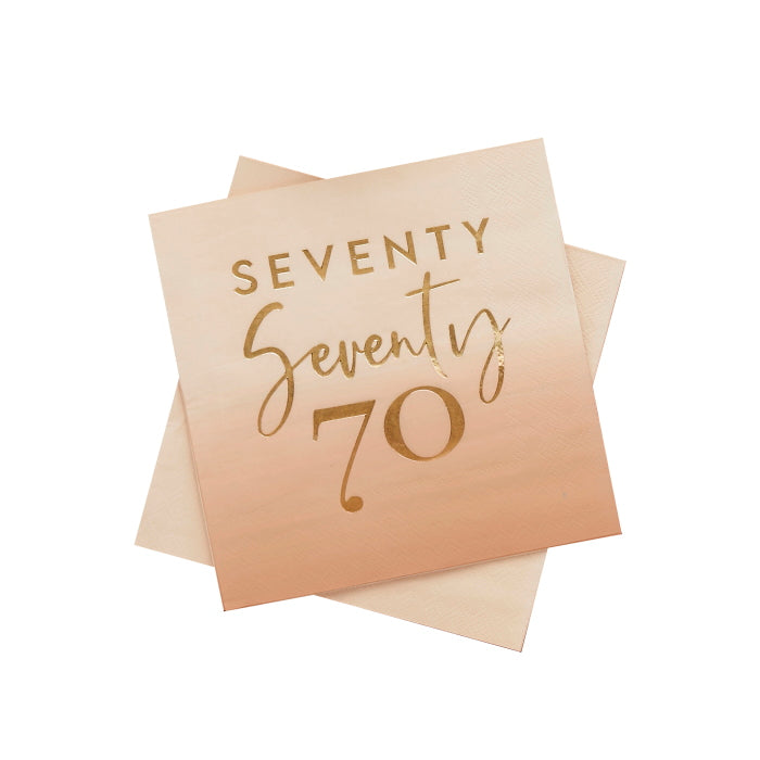 Gold and Nude Blush 70th Birthday Paper Napkins Pack of 16 | Party Save Smile