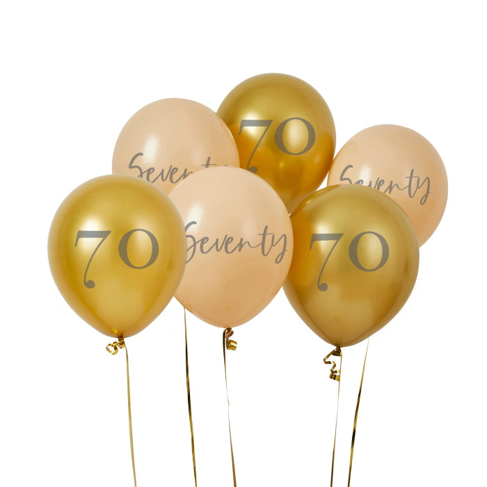 Gold and Nude Blush 70th Birthday Latex Balloons Pack of 6 | Party Save Smile