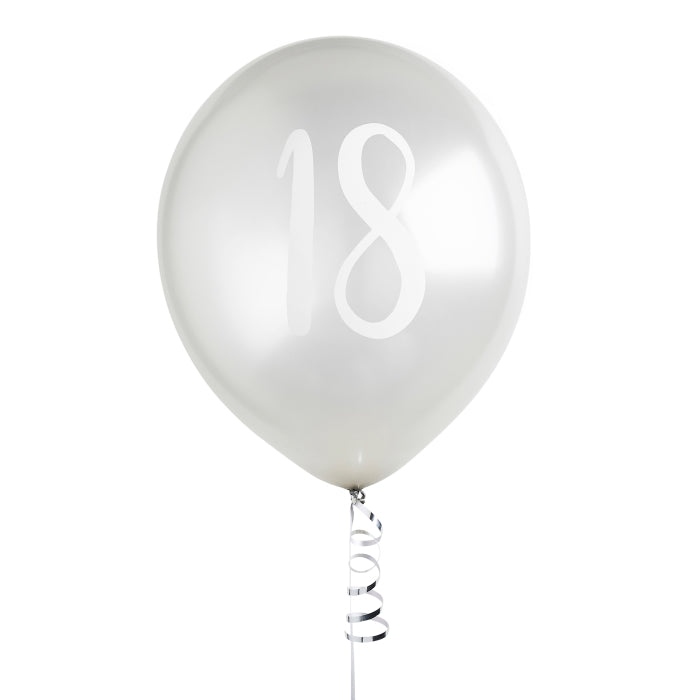 Silver 18th Birthday Latex Balloons Pack of 5 | Party Save Smile