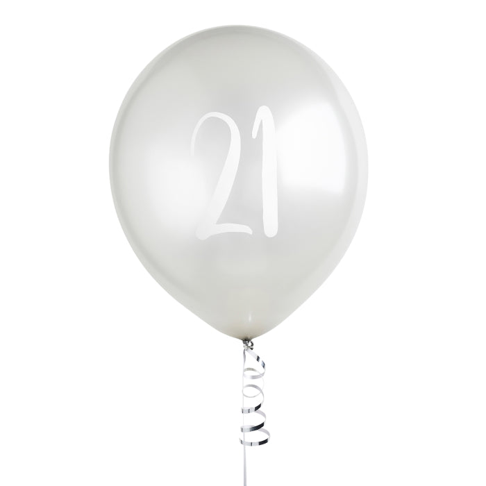 Silver 21st Birthday Latex Balloons Pack of 5 | Party Save Smile