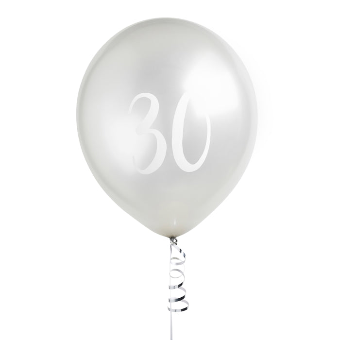 Silver 30th Birthday Latex Balloons Pack of 5 | Party Save Smile