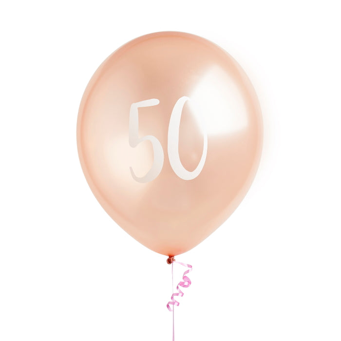Rose Gold 50th Birthday Latex Balloons Pack of 5 | Party Save Smile
