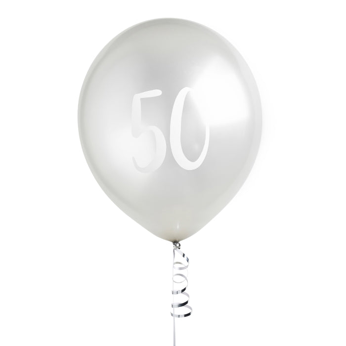 Silver 50th Birthday Latex Balloons Pack of 5 | Party Save Smile