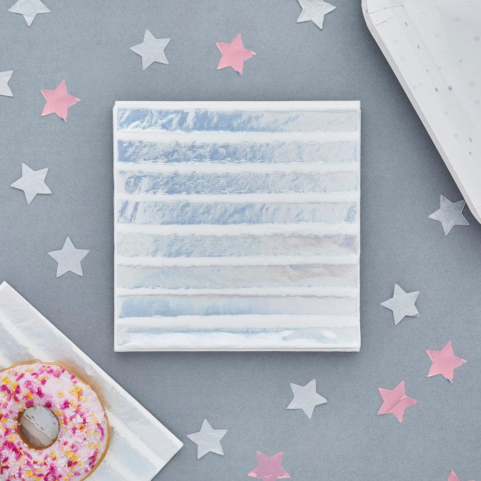 Iridescent Striped Paper Napkins Pack of 16 | Party Save Smile
