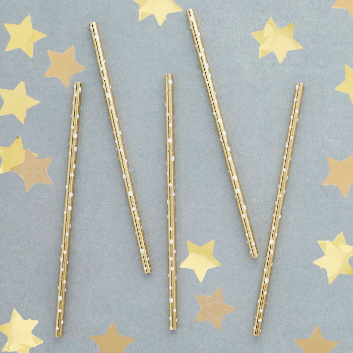 Gold Dot Paper Straws Pack of 20 | Party Save Smile