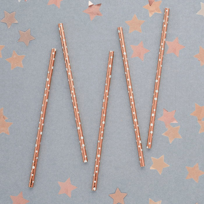 Rose Gold Dot Paper Straws Pack of 20 | Party Save Smile