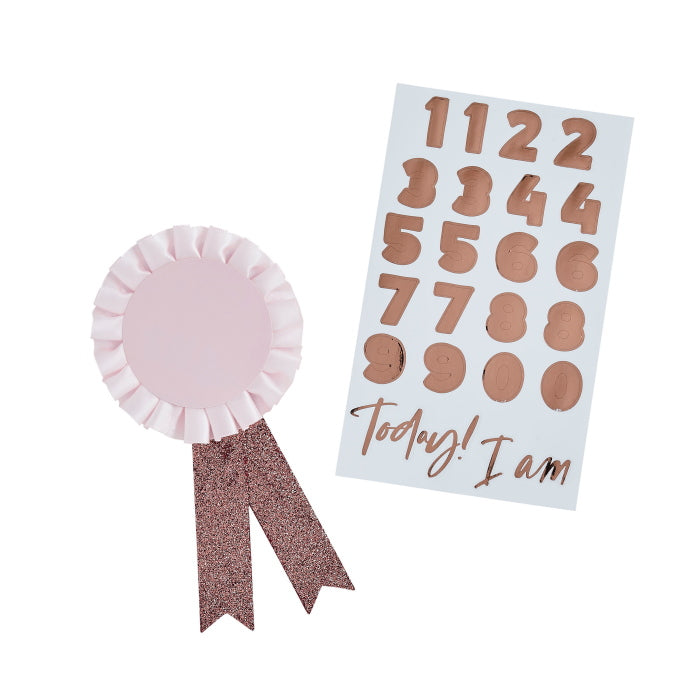 Personalisable Rose Gold Birthday Rosette Badge | Party Save Smile