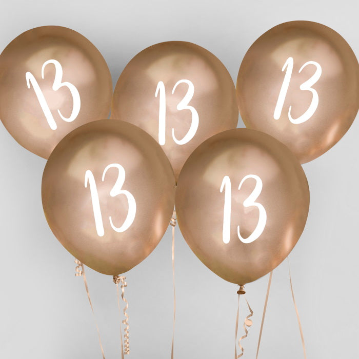 Gold 13th Birthday Latex Balloons Pack of 5 | Party Save Smile