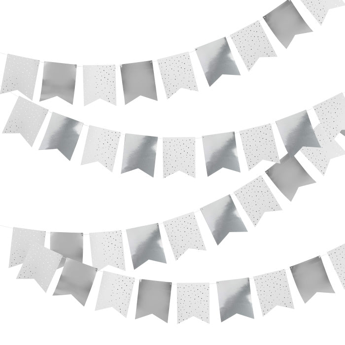Silver Paper Flag Bunting 10 metres | Party Save Smile
