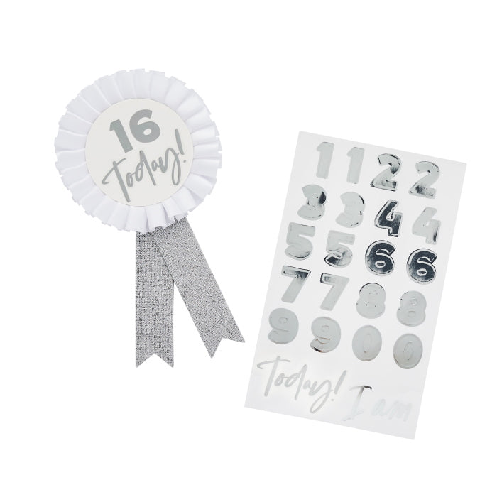 Personalisable Silver Birthday Rosette Badge | Party Save Smile