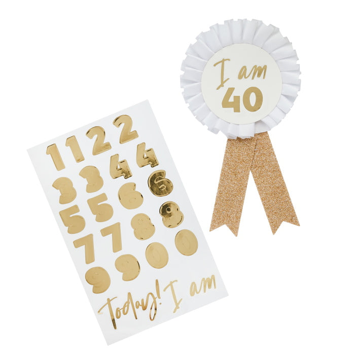 Personalisable Gold Birthday Rosette Badge | Party Save Smile