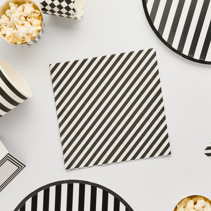 Black and White Striped Napkins - Pack of 16 | Party Save Smile