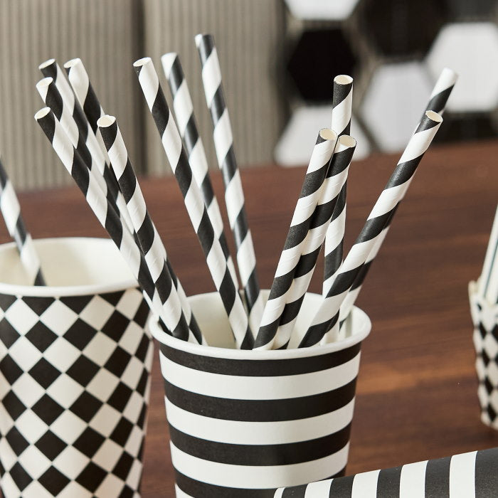 Black and White Striped Paper Straws - Pack of 16
