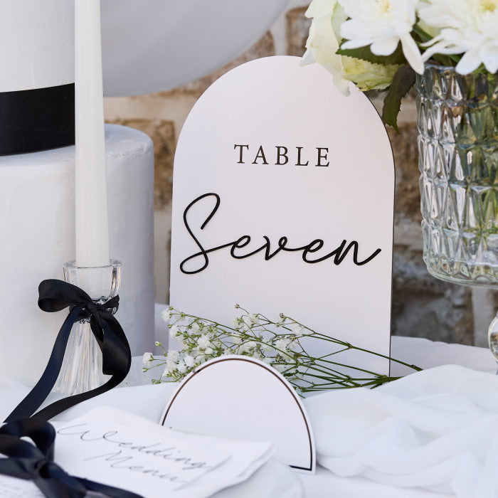 Black and White Wedding Table Numbers With Acrylic Letters
