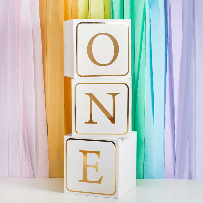 Gold One Jumbo Block Decorations Pack of 4 | Party Save Smile